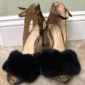 ANTONIO MELANI Black and Gold Patterned Heels